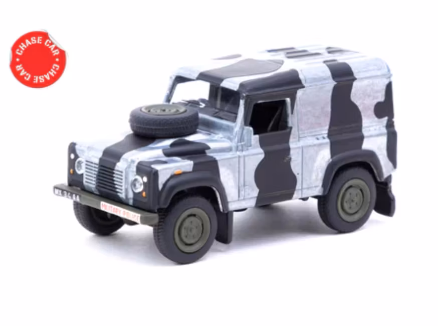 Skala 1/64 Land Rover Defender Royal Military Police fr Schuco x Tarmac Works