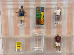 Skala 1/64 Figurer "Farmers Market" - 3 fig + grödor, bord & skylt  - American Diorama MiJo