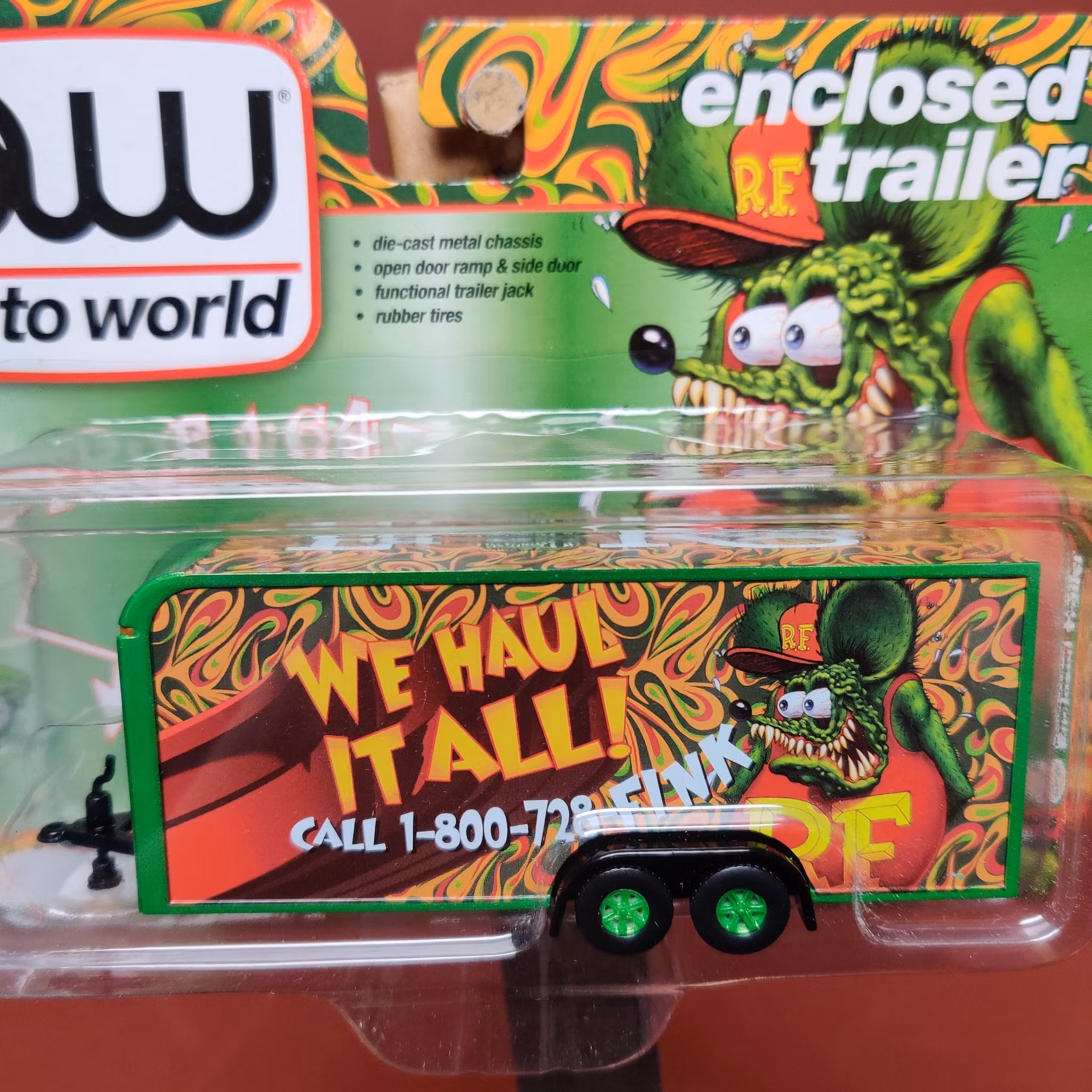 Skala 1/64 - Stängd Bil-Trailer, "We Haul It All Rat Fink" från Auto World