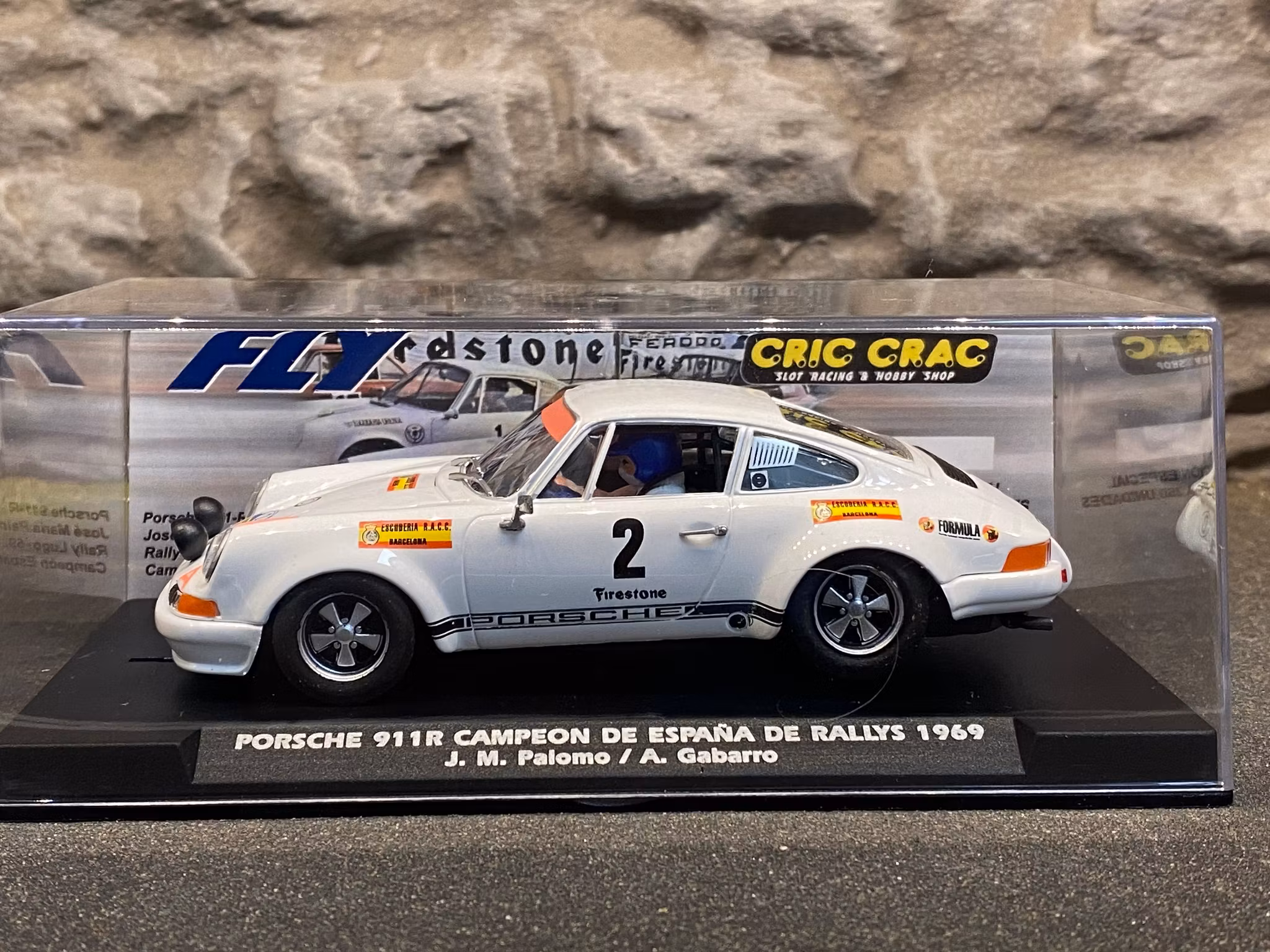 Scale 1/32 Analog FLY slotcar: Porsche 911R #2 Rally Lugo 1969, Lim Ed. 350 ex