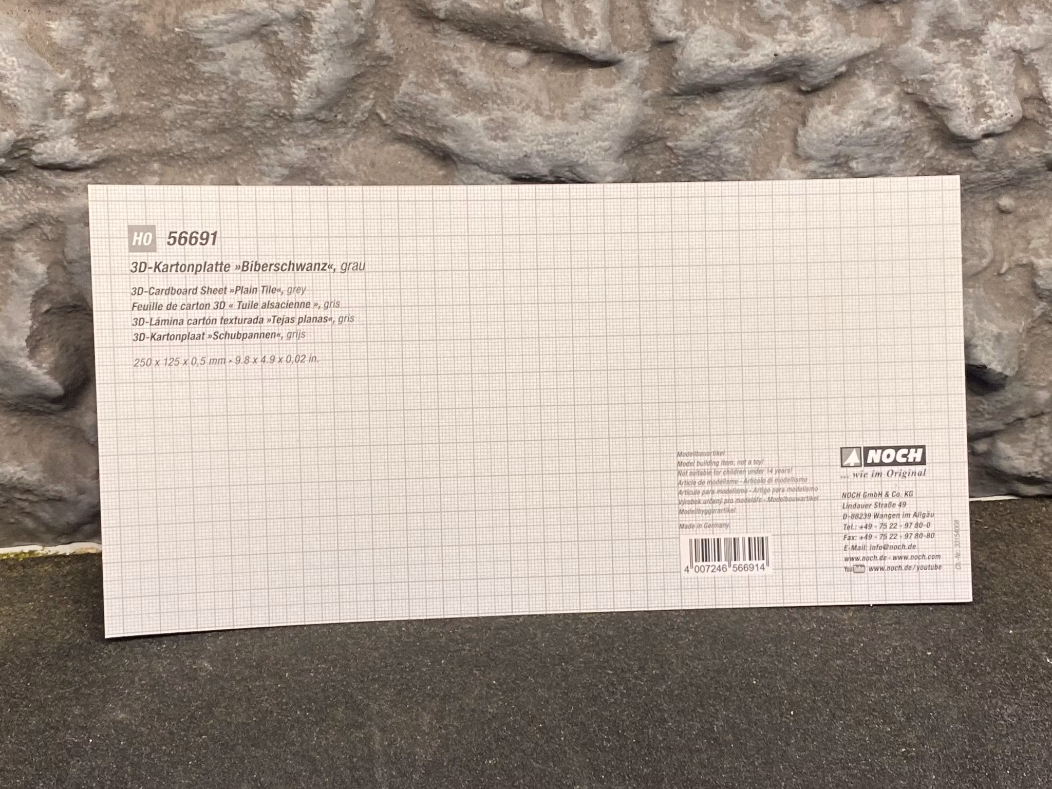 NOCH 56691 Grå plattor/Plain tile - 3D Cardboard Sheet 25x12,5 cm f H0 & TT
