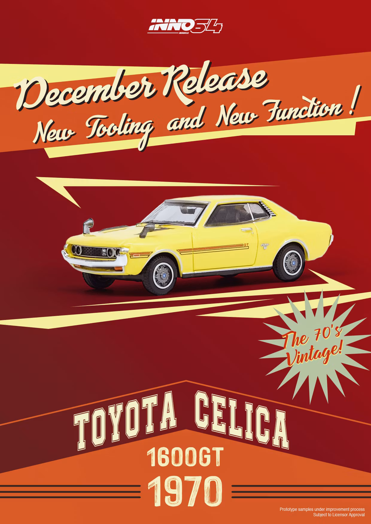 Skala 1/64 Toyota Celica 1600GT (TA22), Yellow fr Inno 64