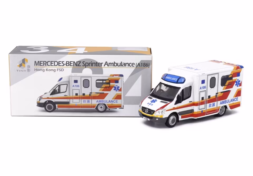 Skala 1/64 MERCEDES-BENZ Sprinter HKFSD Ambulance (A186) fr Tiny Toys