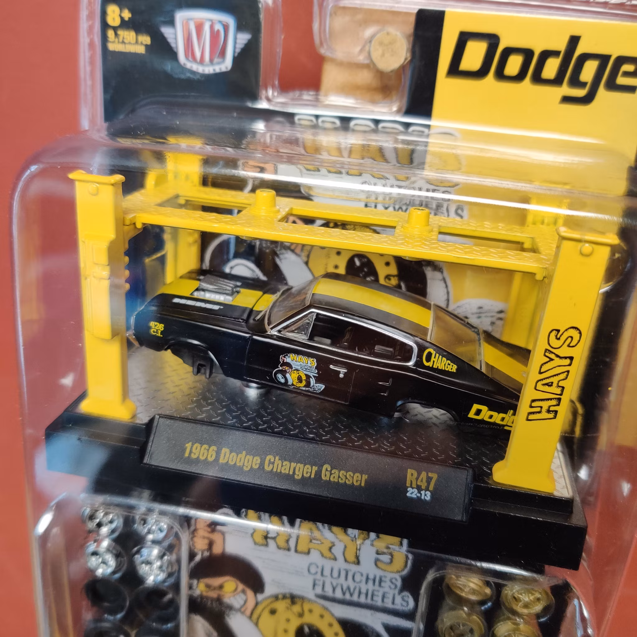 Skala 1/64 Fyrpelarlyft Dodge Charger Gasser 66' fr M2 Machines