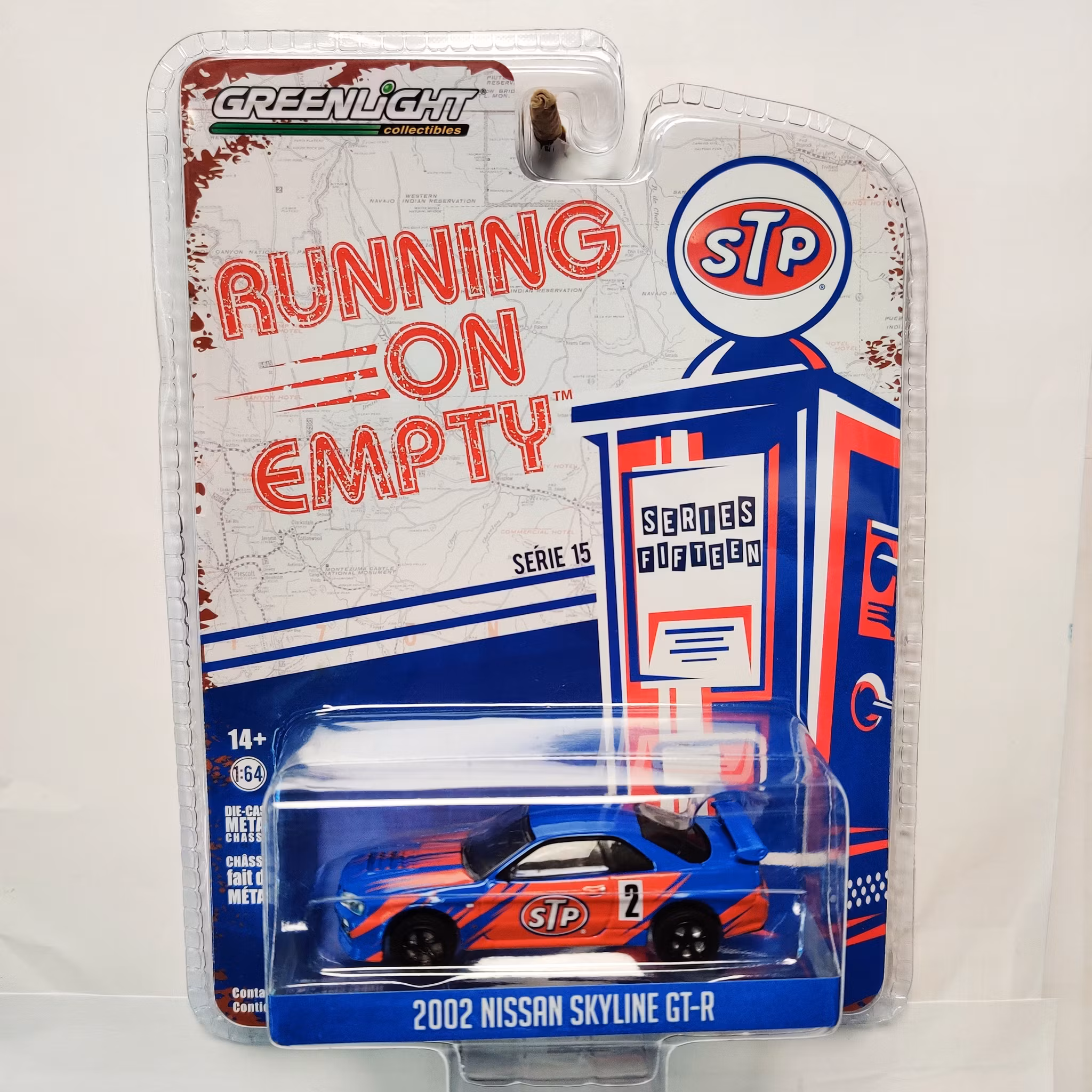 Skala 1/64 Nissan Skyline GT-R 2002 STP "Running on Empty" fr Greenlight