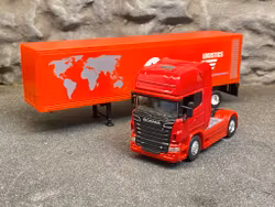 Skala 1/64 - Scania V8 R730 w trailer "Ontime Logistics", red fr Welly