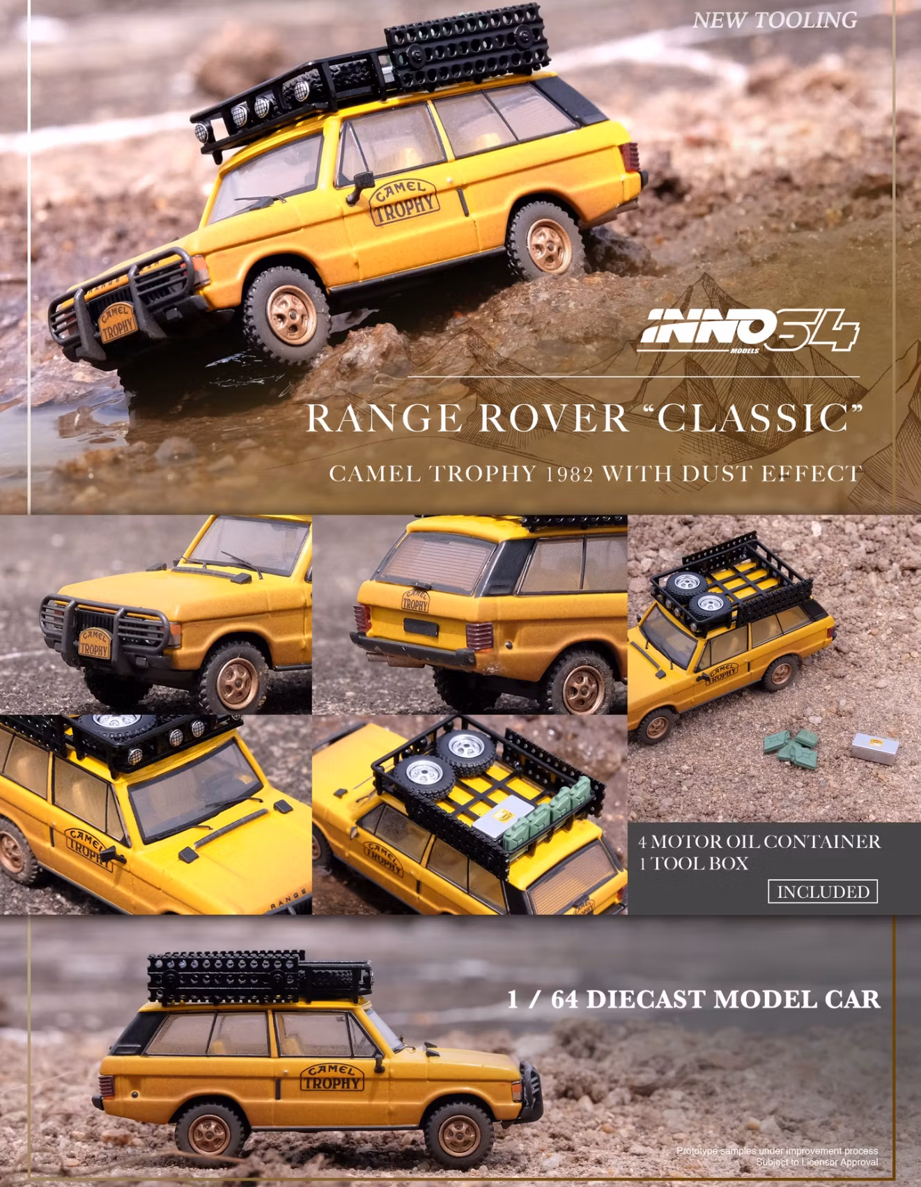 Skala 1/64 1992 Range Rover Classic, Camel Trophy 1992 (wethered) fr Inno64
