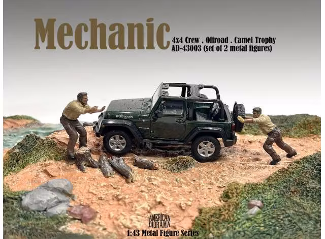 Skala 1/43, AD-43003 Mekaniker 4x4 Camel Trophy, 2 metal figures fr American Diorama