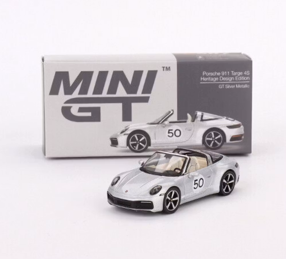 Skala 1/64 Porsche 911 Targe 4S Heritage Design Edition GT Silver Metallic fr MINI GT