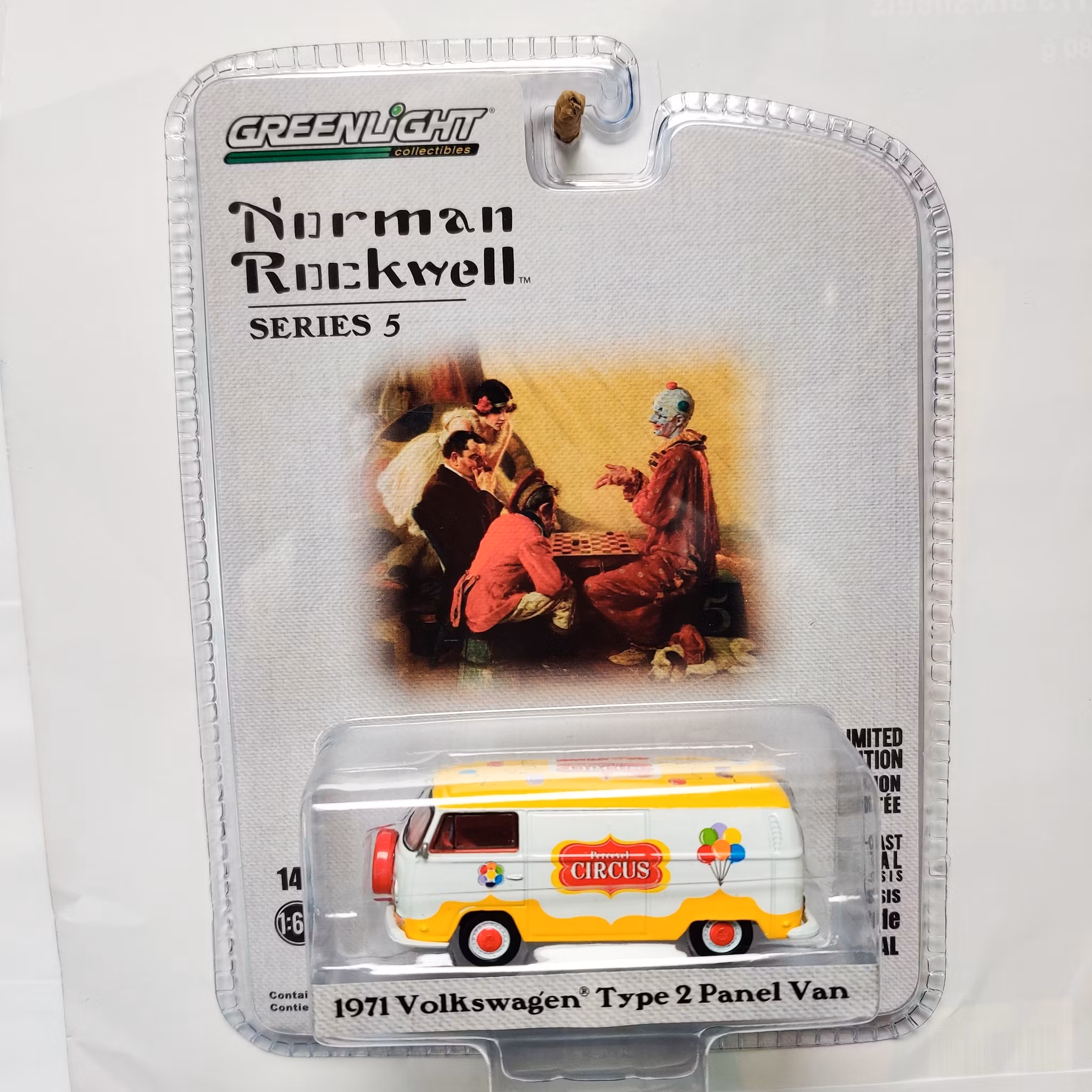 Skala 1/64 Greenlight "Norman Rockwell" Volkswagen Type 2 T2 Panel Van "Percevel Circus"