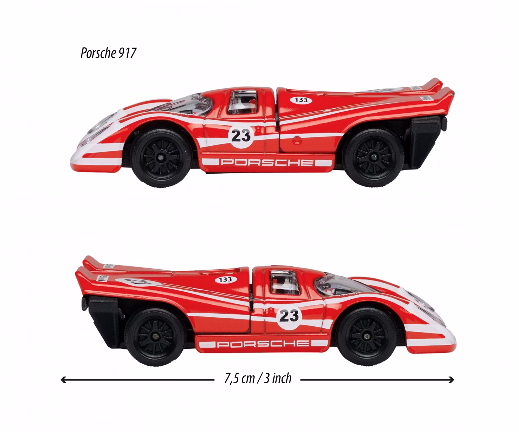 Skala 1/64 fr Majorette - Racing Cars: Porsche 917, Red w white stripes