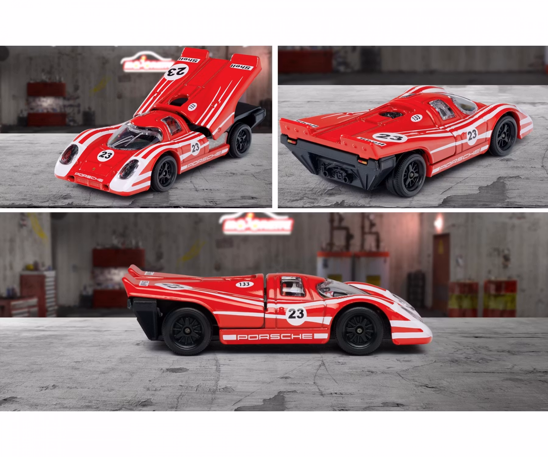 Skala 1/64 fr Majorette - Racing Cars: Porsche 917, Red w white stripes