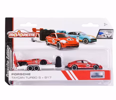 NEW! Skala 1/64 fr Majorette - Porsche Race Trailer, Taycan + 917