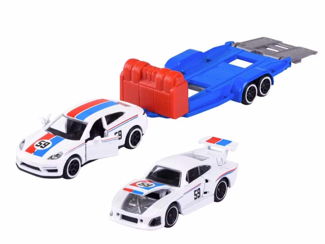 NEW! Skala 1/64 fr Majorette - Porsche Race Trailer, Panamera + 935K3