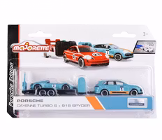 NEW! Skala 1/64 fr Majorette - Porsche Race Trailer, Cayenne T S + 918 Spyder