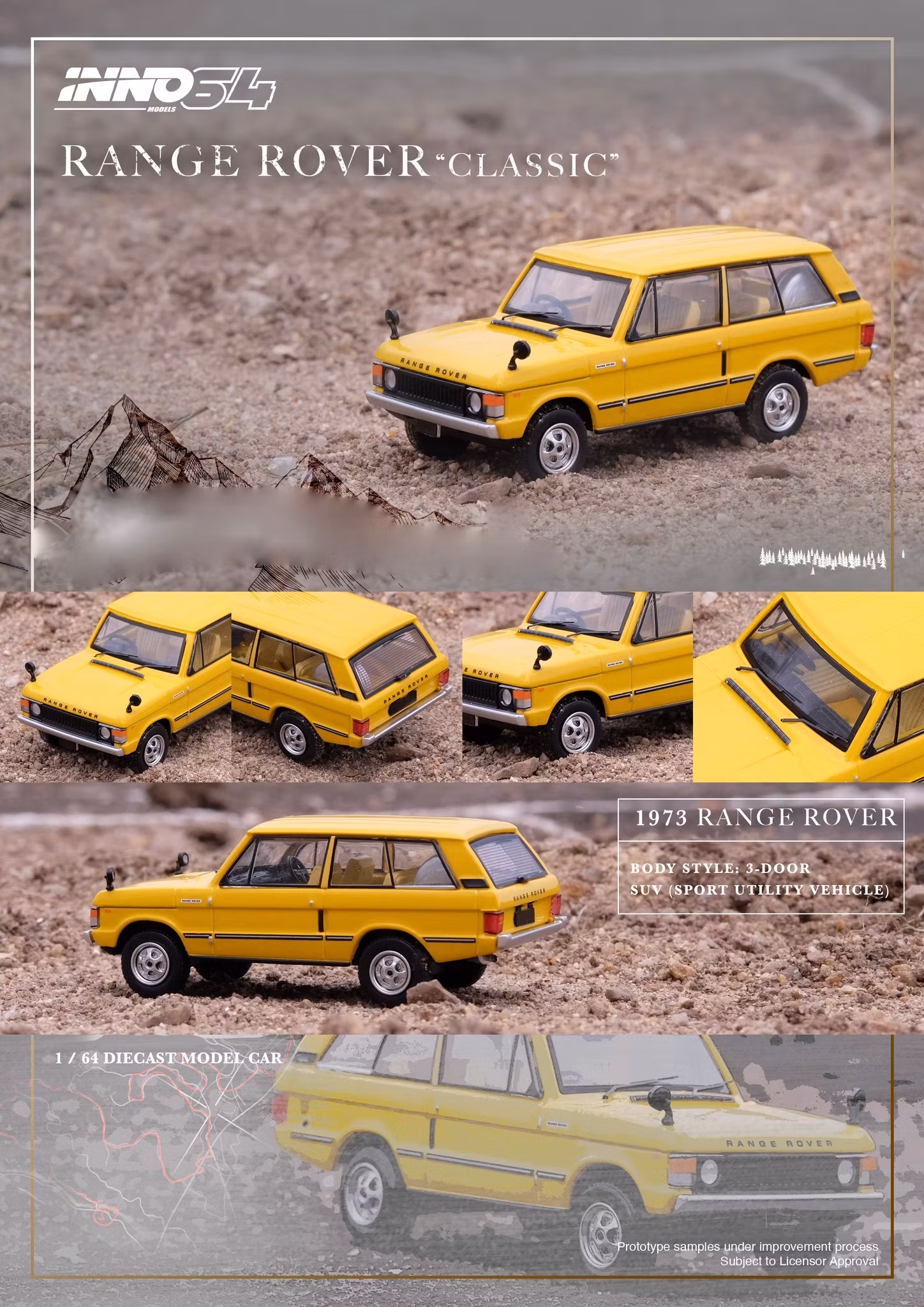 Skala 1/64 1992 Range Rover Classic, Yellow fr Inno64