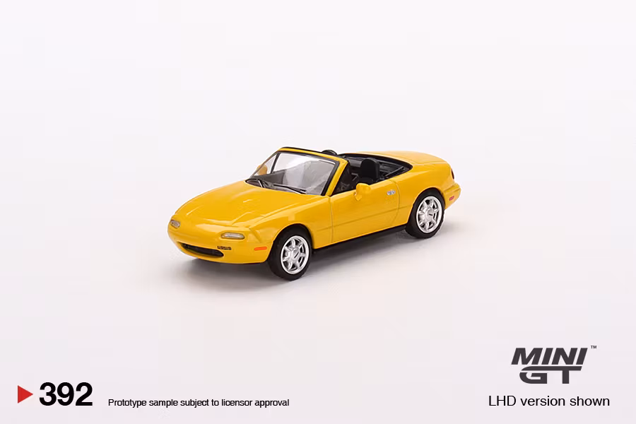 Skala 1/64 Mazda Miata MX-5 (NA) Sunburst Yellow (392) MiJo fr MINI GT Limited Edition