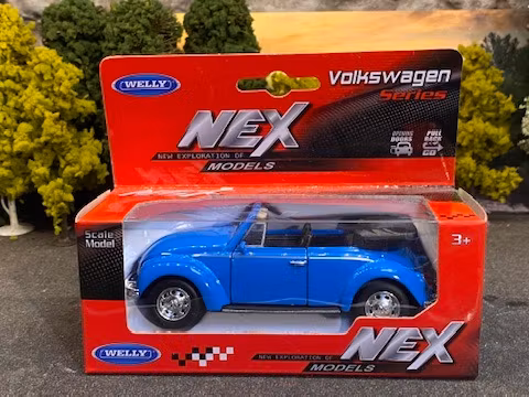 Skala 1/34 - 1/39 Volkswagen Beetle Conv. Blue fr Nex models / Welly