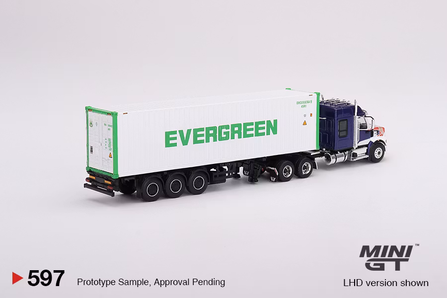 Skala 1/64 Western Star 49X Blue  w/ 40' Reefer Container "EVERGREEN" fr MINI GT