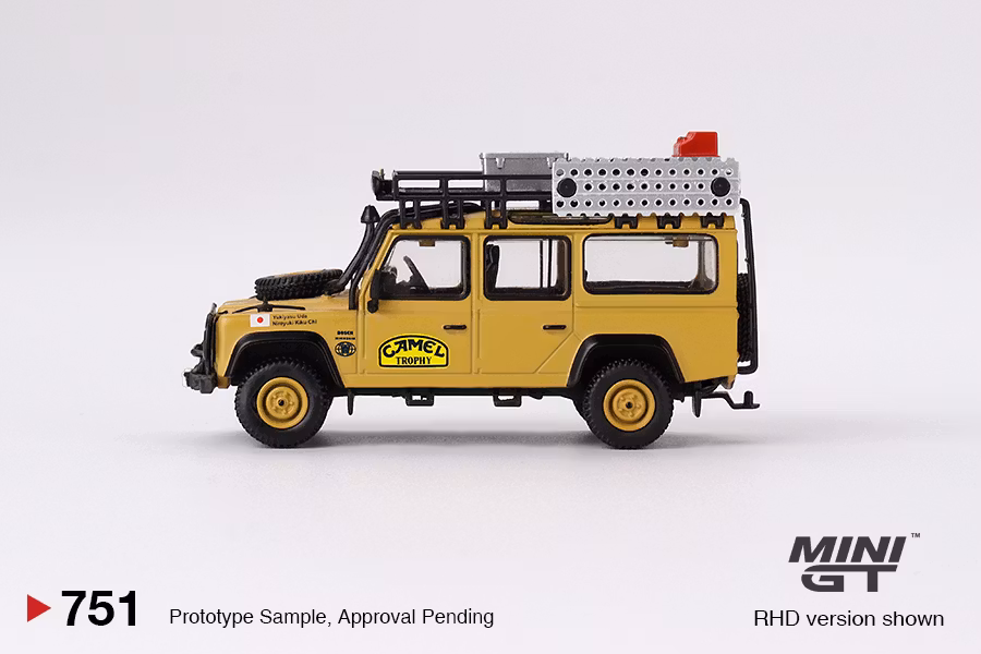 Skala 1/64 Land Rover Defender 110 1989 Camel Trophy Amazon Team Japan fr MINI GT ((751)