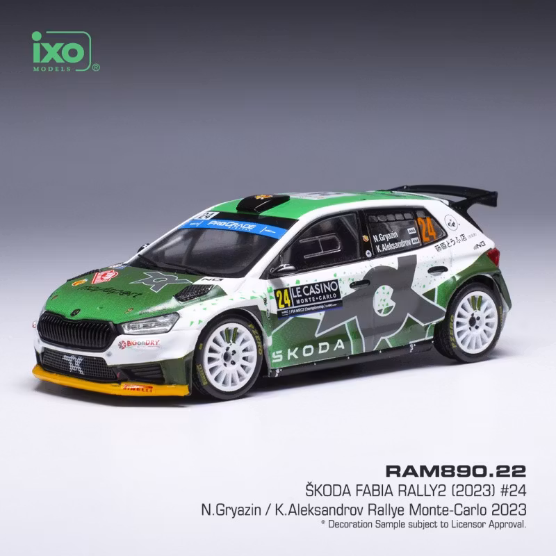 Skala 1/43 Skoda Fabia Rally2 #24 Monte Carlo 2023 fr IXO Models (RAM890.22)
