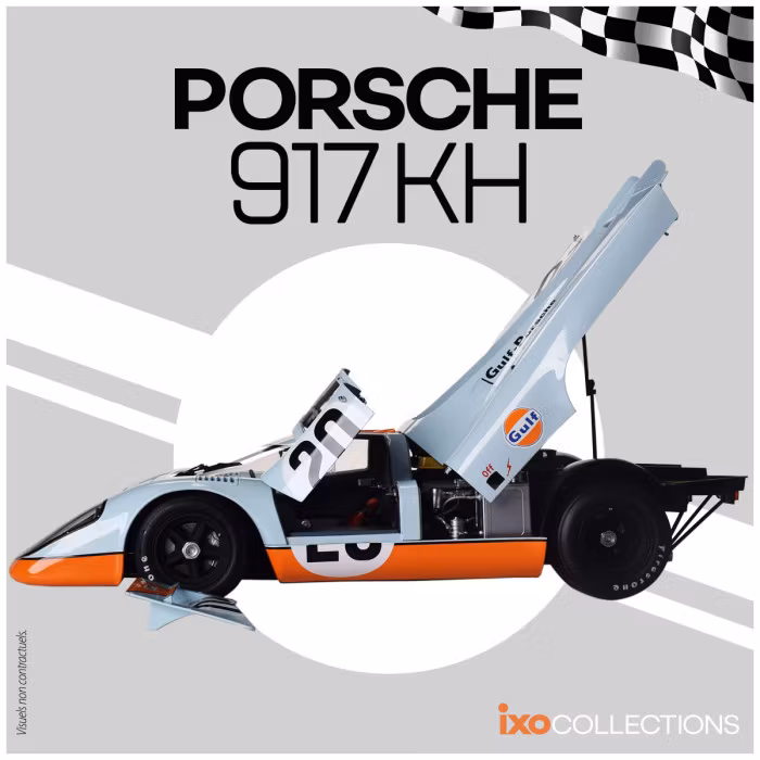 Skala 1/8 PORSCHE 917 KH "GULF" in metal, w light, etc. fr Ixo Collections