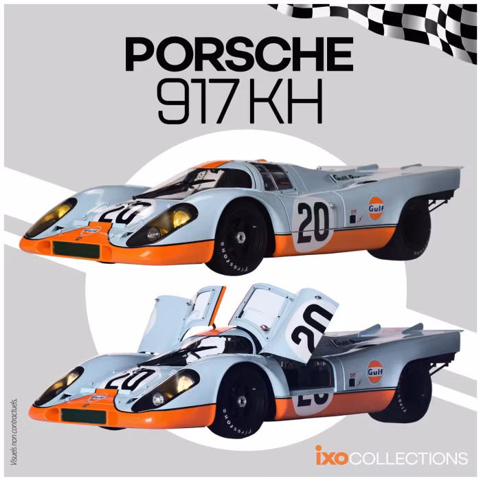 Skala 1/8 PORSCHE 917 KH "GULF" in metal, w light, etc. fr Ixo Collections
