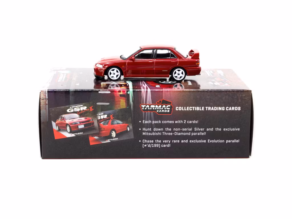 Skala 1/64 Mitsubishi Lancer GSR Evolution II Red with Tarmac Cards fr Tarmac Works