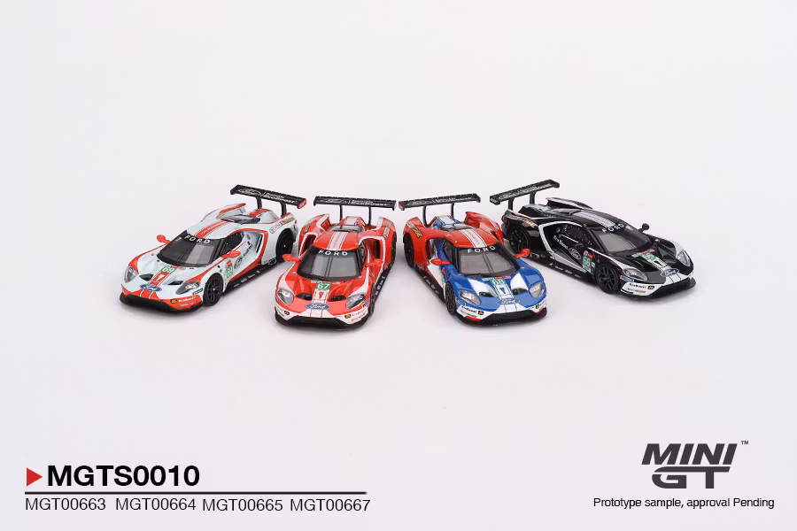 Skala 1/64 Ford GT LMGTE PRO 2019 24 Hrs of Le Mans Ford Chip Ganassi Team 4 Cars Set fr MINI GT (MGTS0010)
