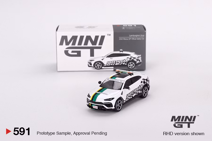 Skala 1/64 Lamborghini Urus 2022 Macau GP Official Safety Car fr MINI GT (591)