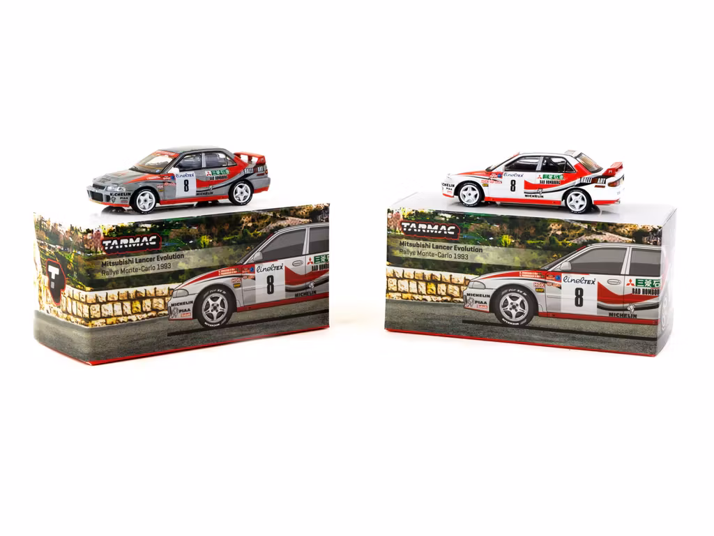 Skala 1/64 Mitsubishi Lancer Evolution Rallye Monte-Carlo 1993 #8 fr Tarmac Works