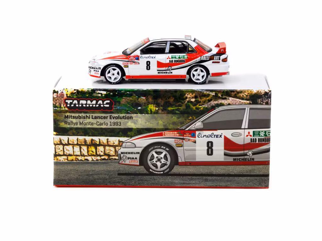 Skala 1/64 Mitsubishi Lancer Evolution Rallye Monte-Carlo 1993 #8 fr Tarmac Works