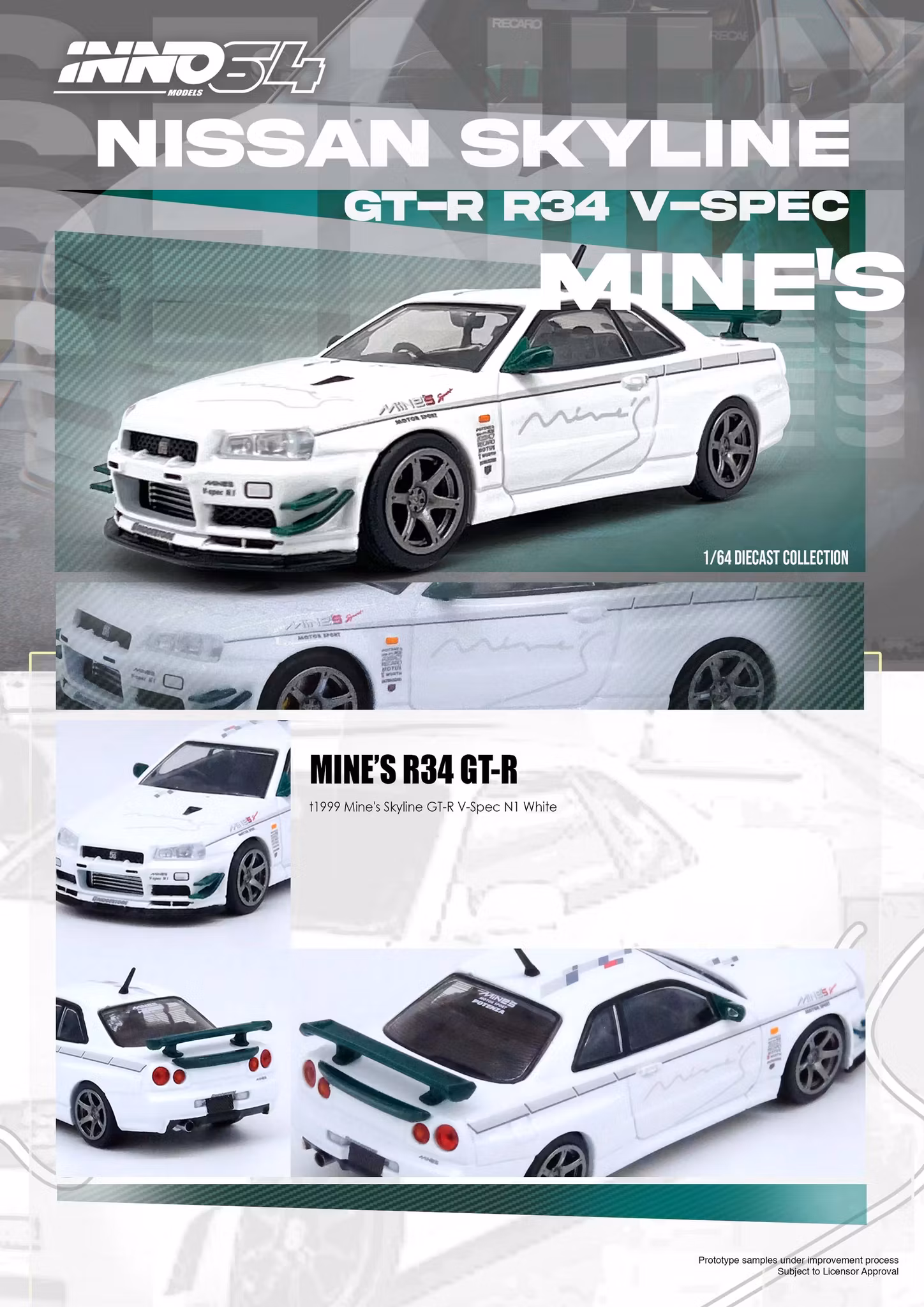 Skala 1/64 Nissan Skyline GT-R (R34) V-Spec N1 Tuned by MINE's fr Inno64