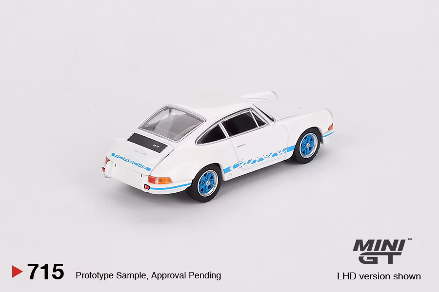 Skala 1/64 Porsche 911 Carrera RS 2.7 Grand Prix White with Blue Livery fr MINI GT (715)