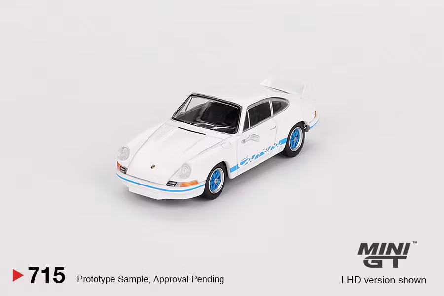 Skala 1/64 Porsche 911 Carrera RS 2.7 Grand Prix White with Blue Livery fr MINI GT (715)