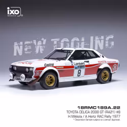 Skala 1/18 Toyota Celica 2000 GT (RA21) RAC Rally 77 Mikkola/Hertz fr IXO Models