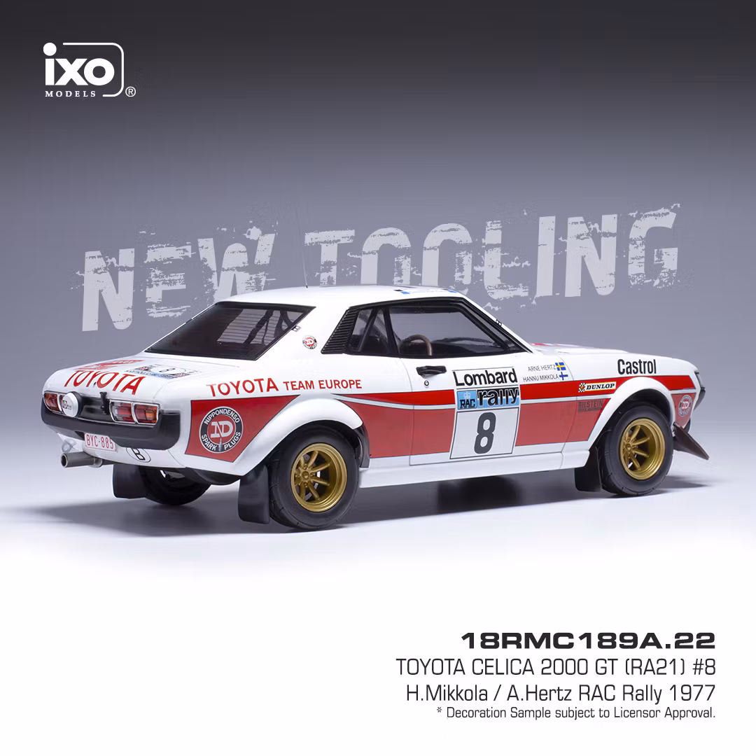 Skala 1/18 Toyota Celica 2000 GT (RA21) RAC Rally 77 Mikkola/Hertz fr IXO Models