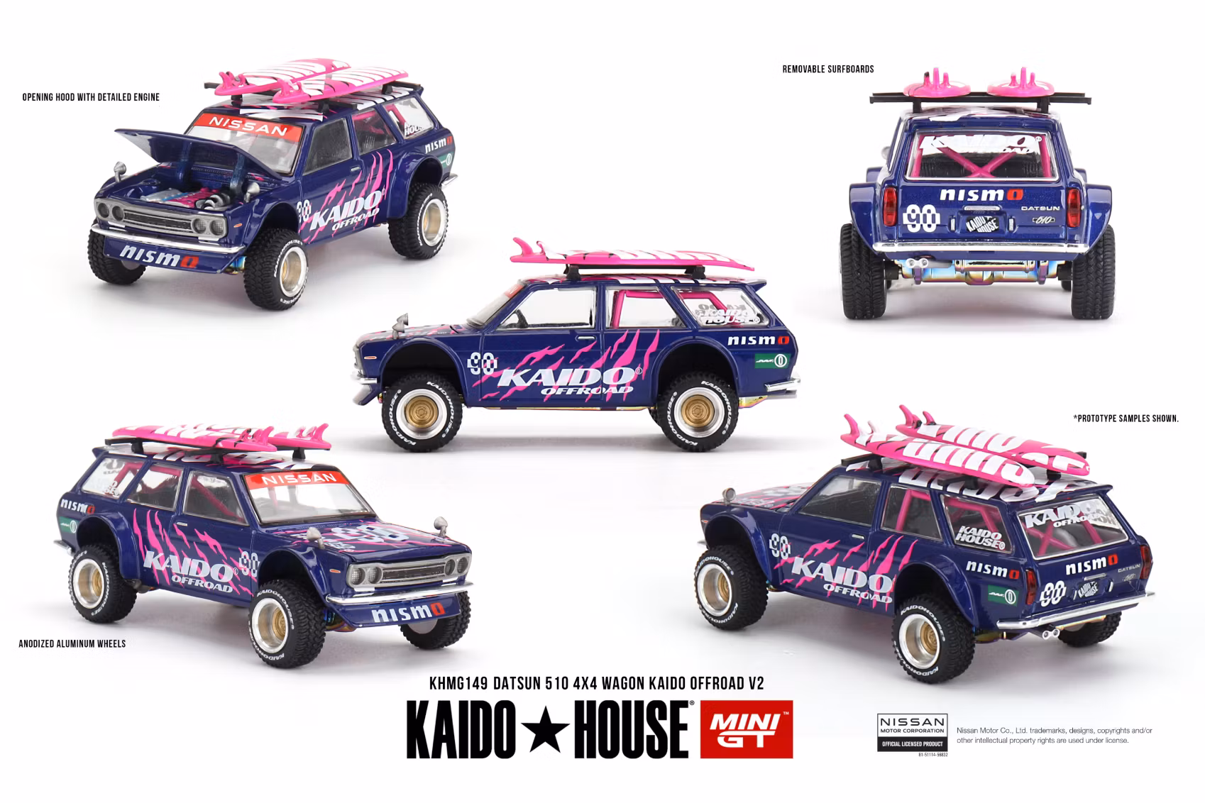 Skala 1/64 Datsun KAIDO 510 Wagon 4x4 Kaido Offroad V2 fr Mini GT (KHMG149)