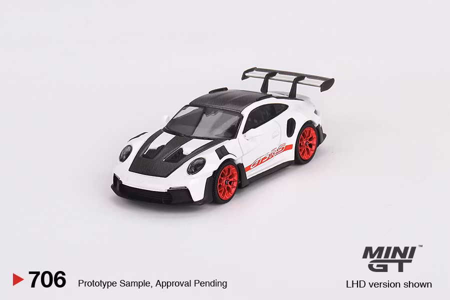 Skala 1/64 Porsche 911 (992) GT3 RS Weissach Package White with Pyro Red fr MINI GT (GT706)