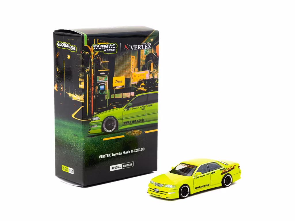 Skala 1/64 VERTEX Toyota Mark II JZX100 Light Green - Tokyo Auto Salon 2025 Special Edition fr Tarmac Works