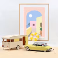 Skala 1/18 Citroën DS 19 1960 Jonquille Yellow + Caravan Digue Panoramic fr Norev