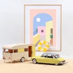 Skala 1/18 Citroën DS 19 1960 Jonquille Yellow + Caravan Digue Panoramic fr Norev