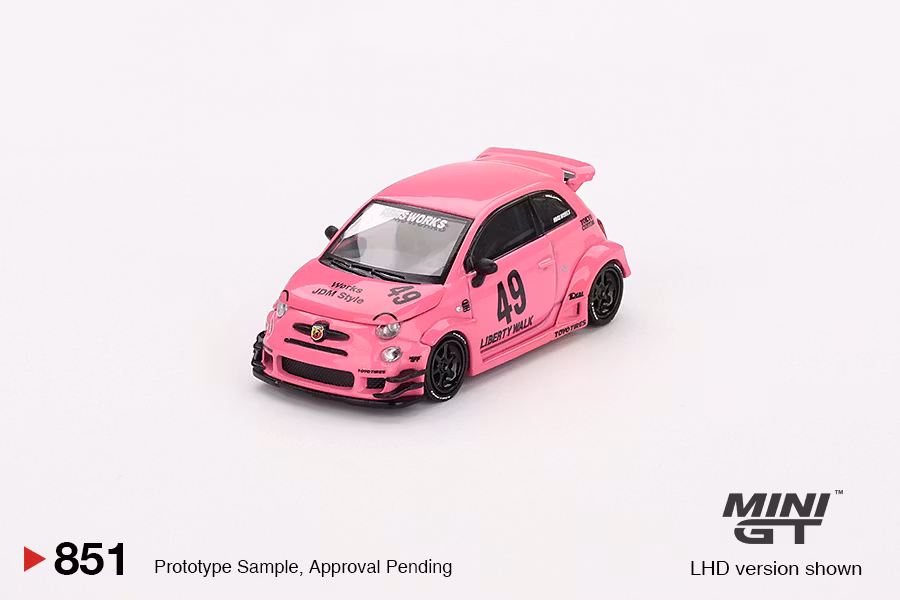 Skala 1/64 ABARTH 595 LB-WORKS x Abas Works Pink fr MINI GT (GT851)