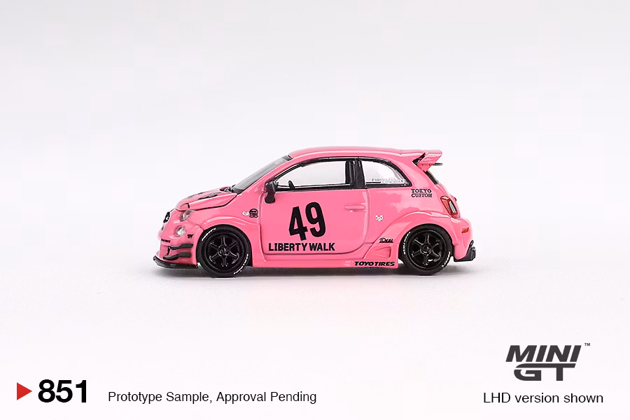 Skala 1/64 ABARTH 595 LB-WORKS x Abas Works Pink fr MINI GT (GT851)