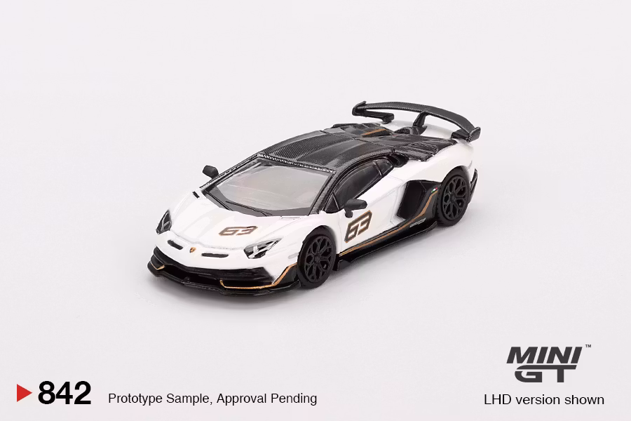 Skala 1/64 Lamborghini Aventador SVJ 63 Bianco Asopo fr MINI GT (GT842)
