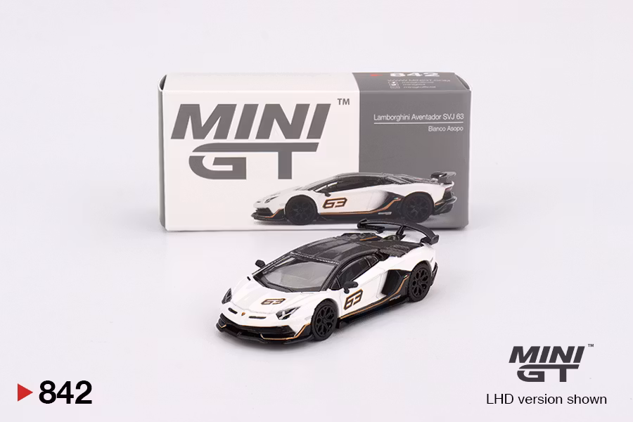 Skala 1/64 Lamborghini Aventador SVJ 63 Bianco Asopo fr MINI GT (GT842)