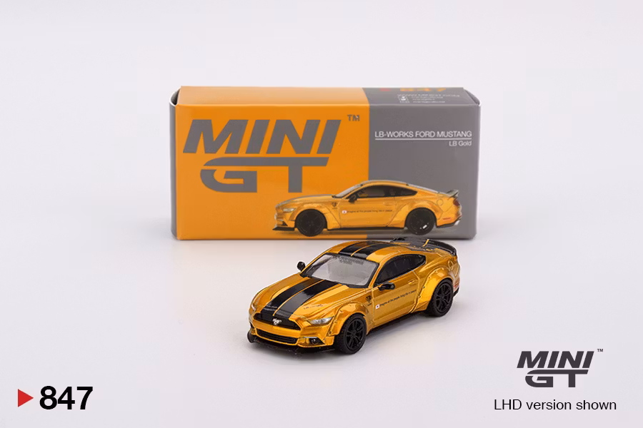 Skala 1/64 LB-WORKS FORD MUSTANG LB Gold fr MINI GT (GT847)