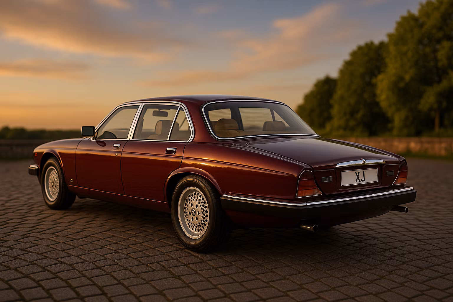 Skala 1/18 Jaguar XJ Serie III, mörkröd, 1979 fr MCG/Model Car Group