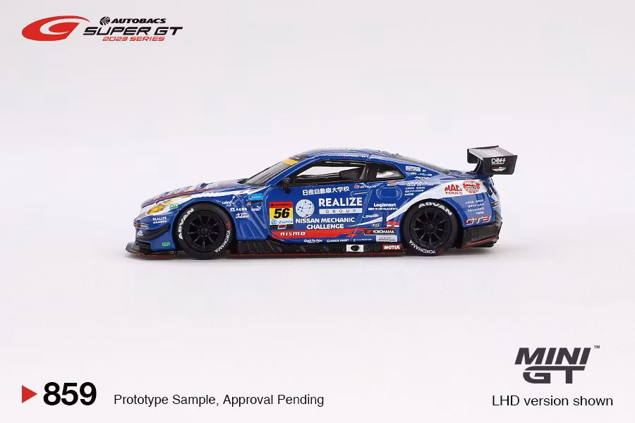 Skala 1/64 Nissan GT-R NISMO GT3 #56 " REALIZE NISSAN MECHANIC CHALLENGE GT-R" 2023 SUPER GT SERIES fr MINI GT (859)
