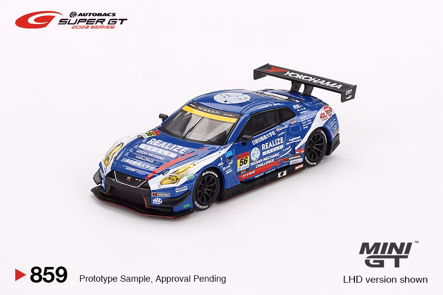 Skala 1/64 Nissan GT-R NISMO GT3 #56 " REALIZE NISSAN MECHANIC CHALLENGE GT-R" 2023 SUPER GT SERIES fr MINI GT (859)